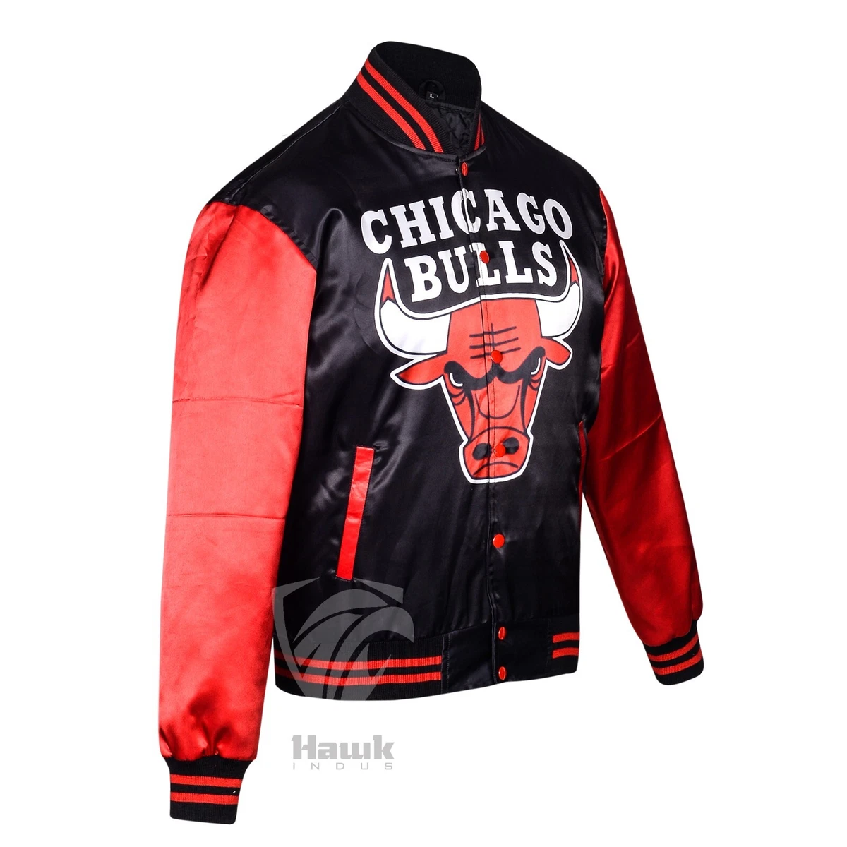 NBA Chicago Bulls Bomber Jacket Mens Button Up Satin Jordan All Over Print  Sz L