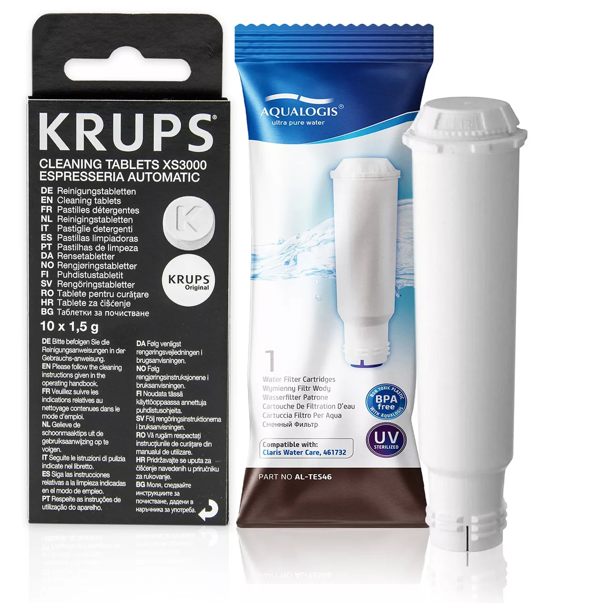 Cleaning Tablets Pack 10 XS3000 For Krups Coffee Makers + Water Filter For  F088