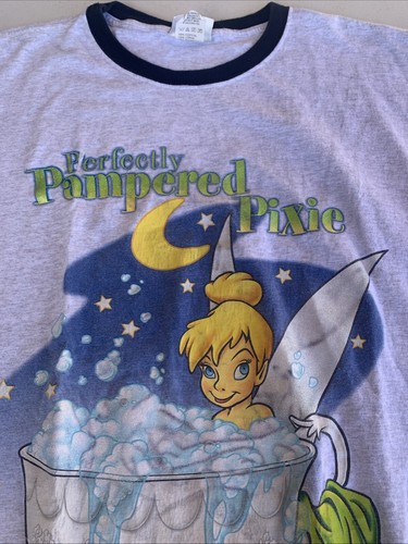 Vtg 90s Disney World Tinker Bell Big Print Night T Shirt One Size Peter Pan 00s - Picture 5 of 13
