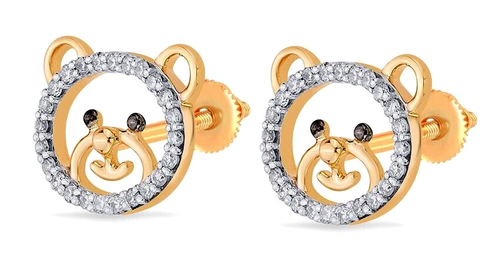 Orecchini Donna In Argento Placcato Oro 14K - A Pera Con Gemma E Diamanti Rotoli Halo, 6x4 Mm, Diamanti Naturali