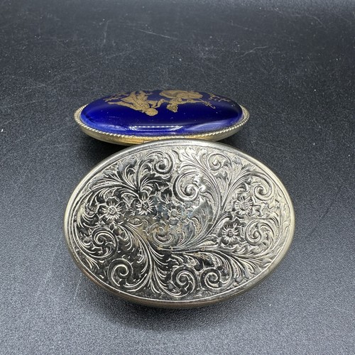 Vintage Limoges Pille Schmuck Box Porzellan Kobaltblau Gold Werbes Paar scharniert - Bild 7 von 15