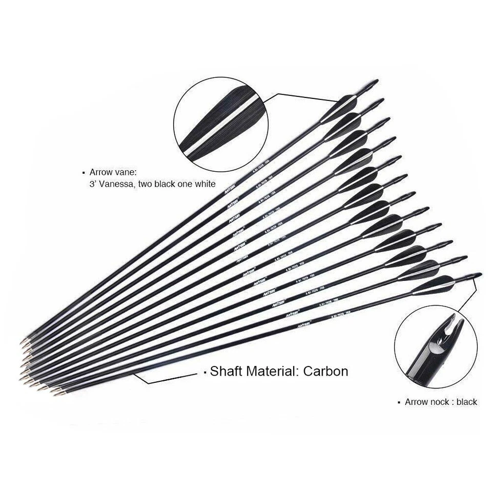 Flechas de carbono 12/24 piezas 28/30/32 pulgadas OD 7,8 mm para arco compuesto/curvo Foto 3 de 4