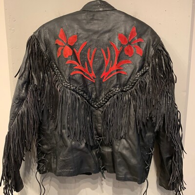 Vintage Hudson Leathers Jacket Women's Large Floral Fringe Leather