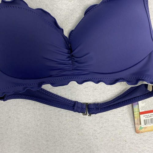 NWT HOBIE Ruffle Push Up Padded Bra Swim Top XS Navy Blue Halter Women's - Picture 4 of 13