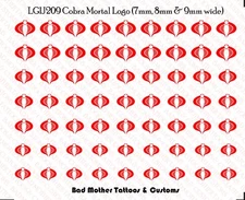GI Joe Red Cobra Mortal Logo Waterslide Decals 7mm, 8mm and 9mm Wide