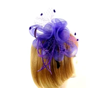 Purple Loop Society Fascinator Dotted Netting Feathers Beads Red Hat Ladies