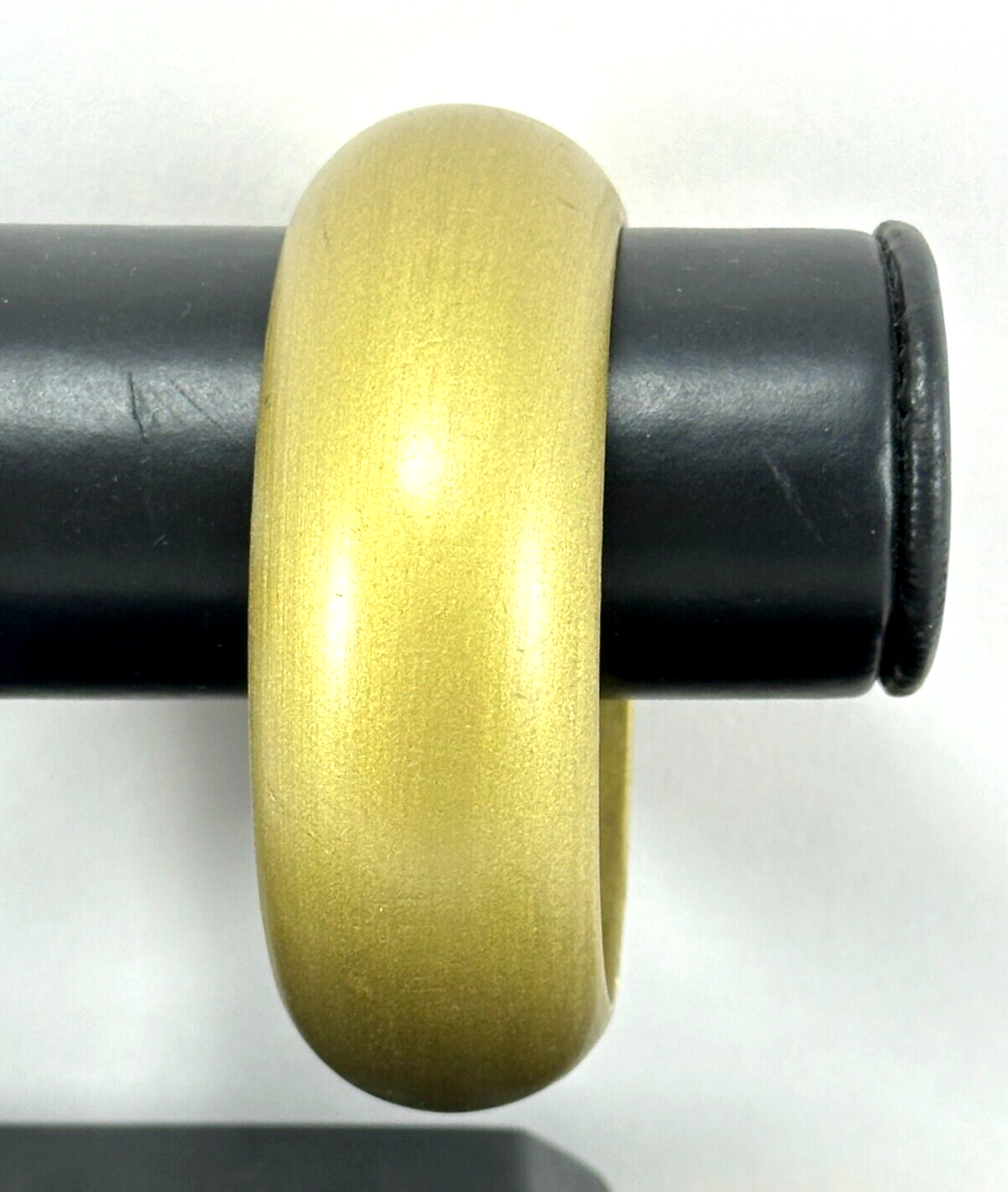 Bangle Bracelet Mod 70' Curved Muted Gold Tone Wooden Vintage-image