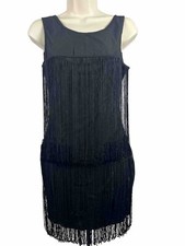 Fringe Cocktail Party Dress Size 8 Black Lace Back