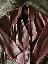 Charlotte Russe Faux Leather Biker Jacket Wine Size 2 X Zip Pockets Zip Up