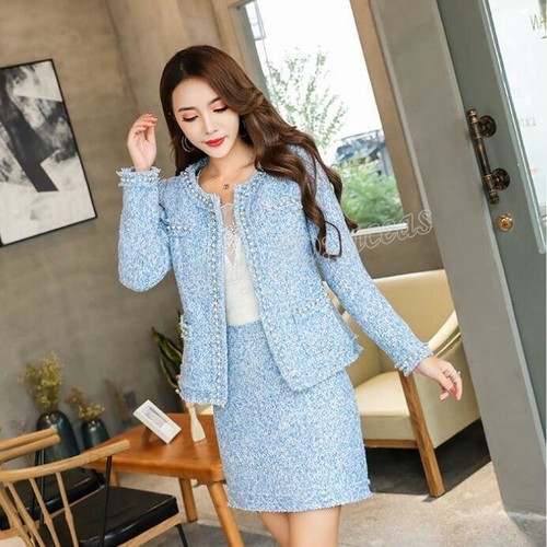 blue tweed suit womens