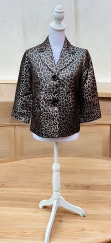 Michael Kors Women’s 4 Sparkly 2 Button Metallic Gold Animal Print Jacket Blazer - Picture 2 of 10