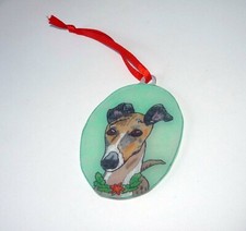 Hand Painted Brindle and White Greyhound Dog Ornament Whippet IG
