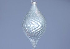 MARK ROBERTS SILVER OPAQUE SWIRL TEARDROPS Glass Ornament 7"