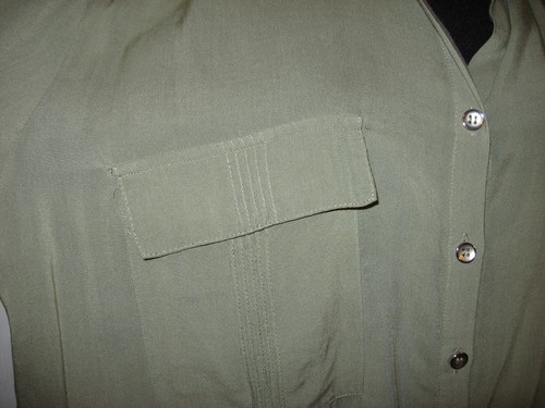 Chico's Olive Button Front Blouse, Tunic,Rayon,Collared,Tab Slv, Pockets,3 ,XL - Picture 7 of 9