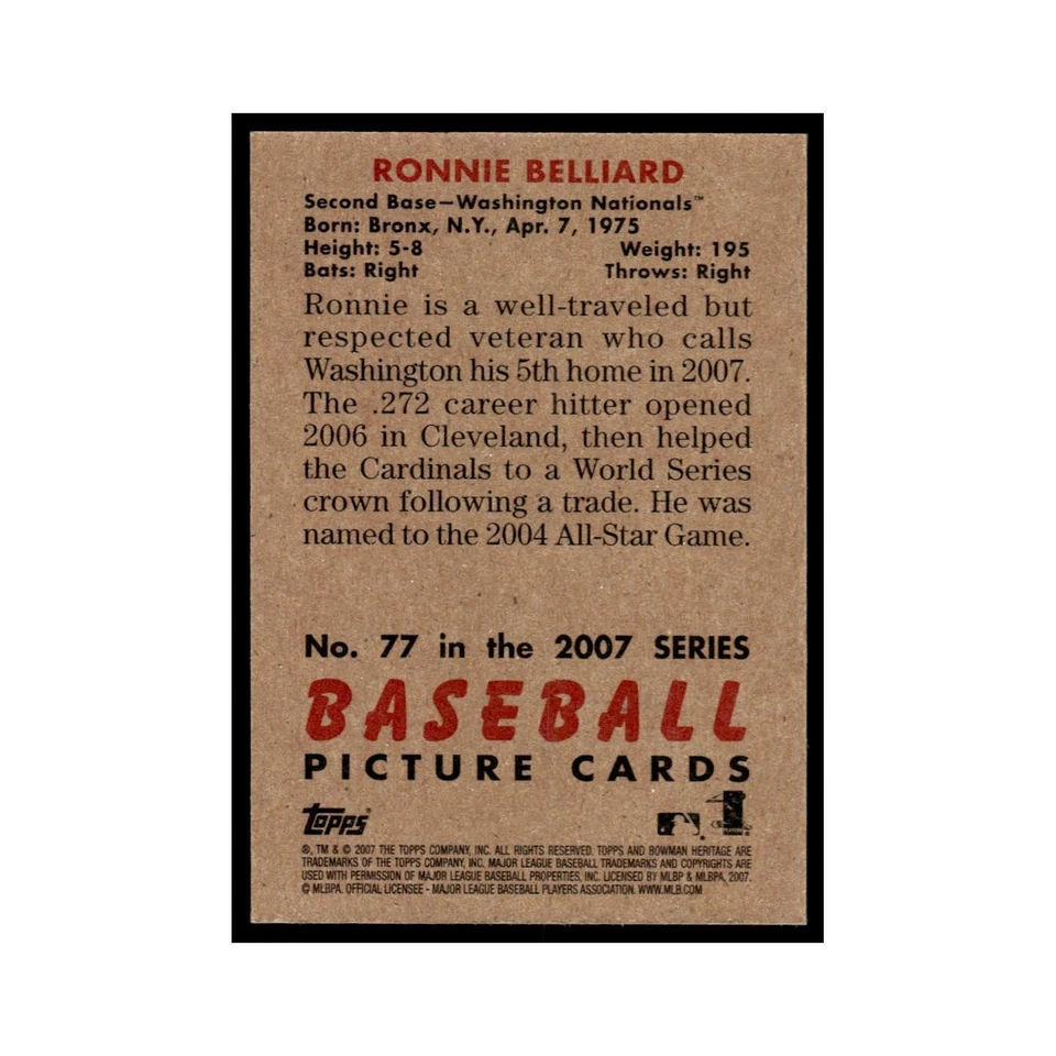 Ronnie Belliard 2007 Bowman Heritage Foil #77 Washington Nationals NM - Image 2 of 3