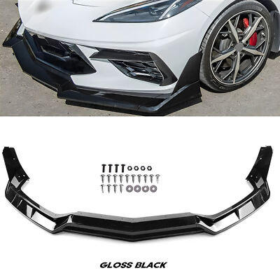 Front Bumper Lip ABS Gloss Black Fits 20-24 Chevrolet Corvette C8 5VM Style 5PCS