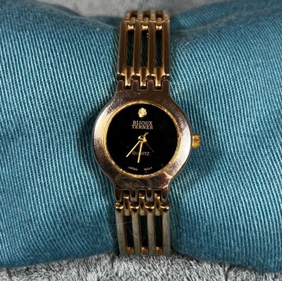 Bijoux Terner Women s Quartz Watch Gold Tone Black Face (New Battery) Bar Chain