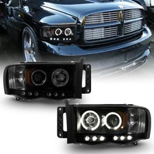For 2002-2005 Dodge Ram 1500 2500 3500 Led Halo Ring Black Smoked Projector ...