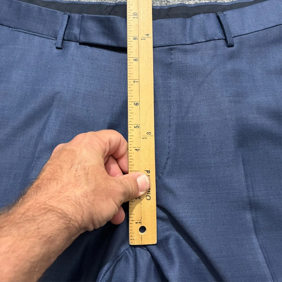 Мужские брюки Ermenegildo Zegna Trofeo размер 54R синие шерстяные плоские спереди с заниженной талией - Изображение 3 из 4