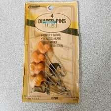 Vtg Safety Baby Diaper Pins Duck Orange Hong Kong NOS New 4 Pentapco