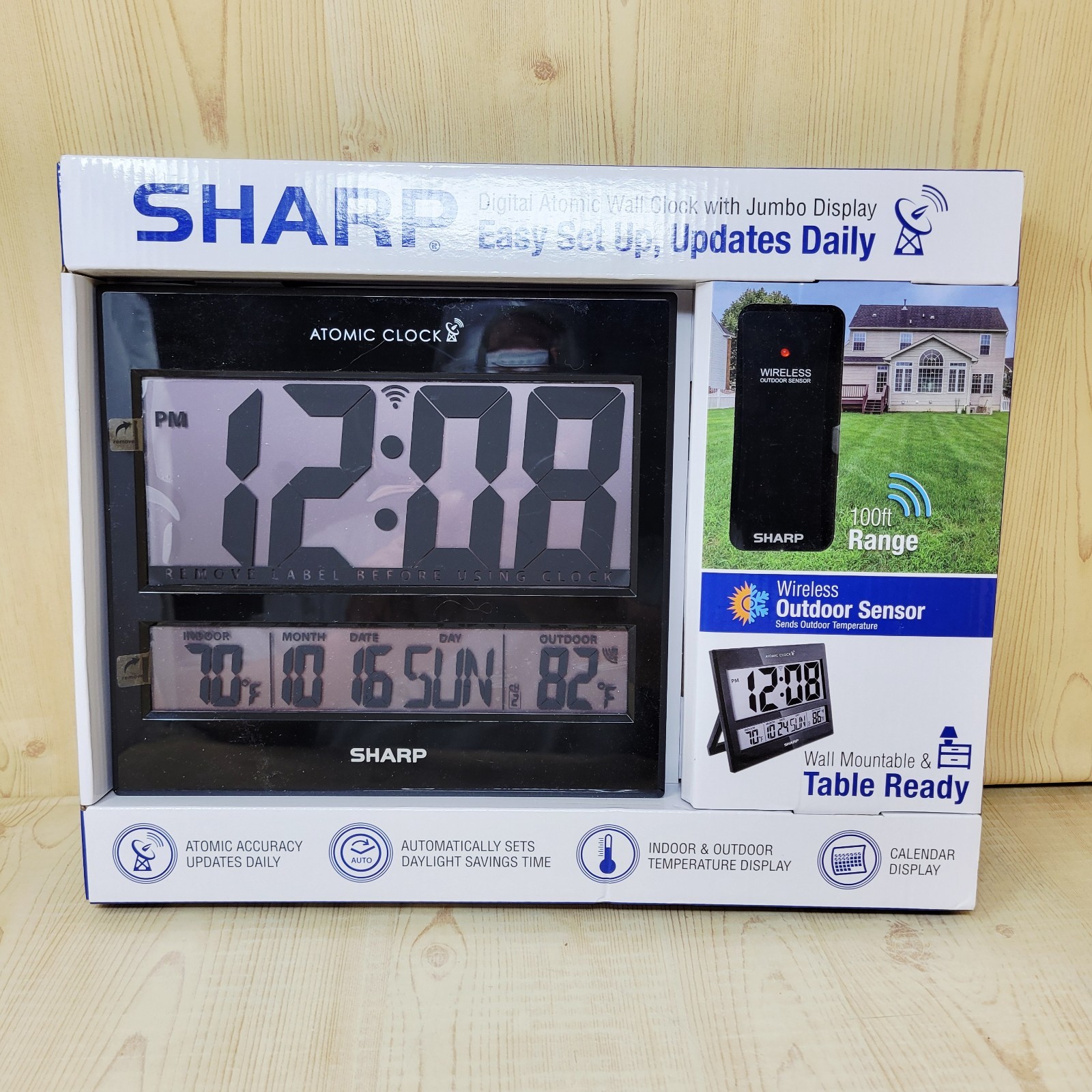 Sharp SPC1107A Black Digital Atomic Wall Clock Jumbo Display Weather Station New