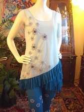 Clearance:  Designer   beaded teal & light blue  tunic  & Leggings, Medium, NWT