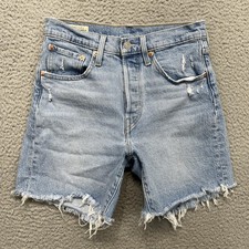 Levi's 501 Cutoff Shorts Womens W26 Blue Denim Distressed Button Fly Raw Hem