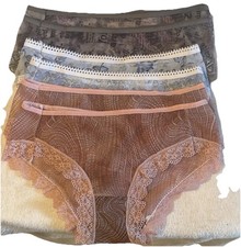 6x Satin Bikini Panties Bundle - Lace Trim Prints, S/M Shipped in Sealed package