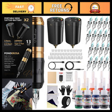 Wireless Tattoo Gun Kit - Complete Tattoo Pen Set with 2 Batteries, 20 Needles,