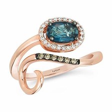 Le Vian 14K Rose Gold Statement Ring Blue Topaz White Chocolate Diamond Size 6