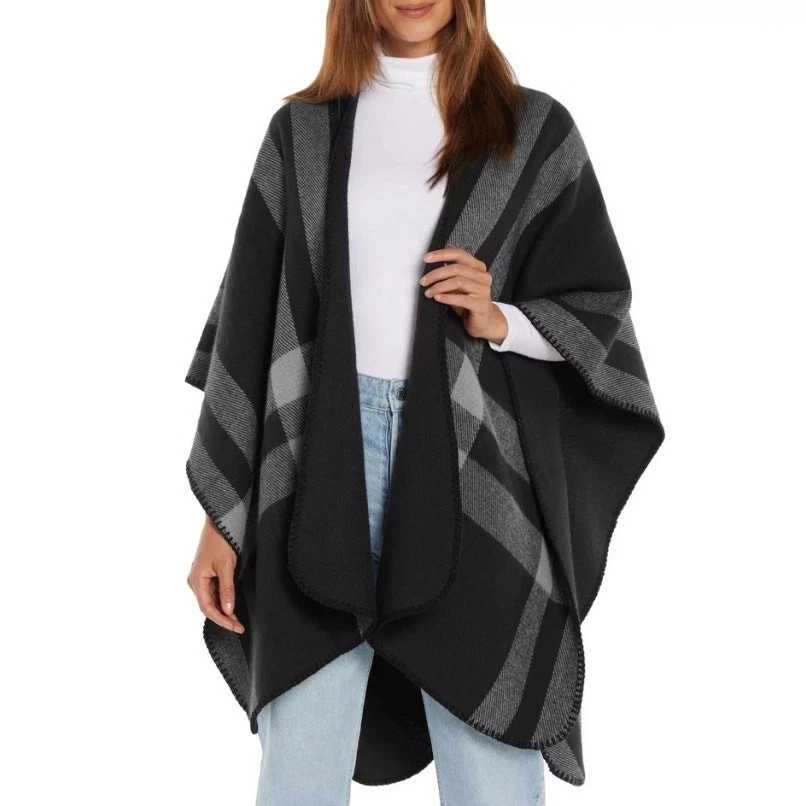 Woolrich Reversible Blanket Wrap Black Plaid One Size $70 MSRP NWT
