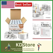 100 Pack Unscented White Tea Light Candles 6Hr Burn Bulk for Weddings Spa Hotels