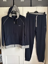 Image of HUGO BOSS HOODED SUMMER WEIGHT 2 PIECE TRACKSUIT DARK BLUE-MEDIUM BNWT RRP £119