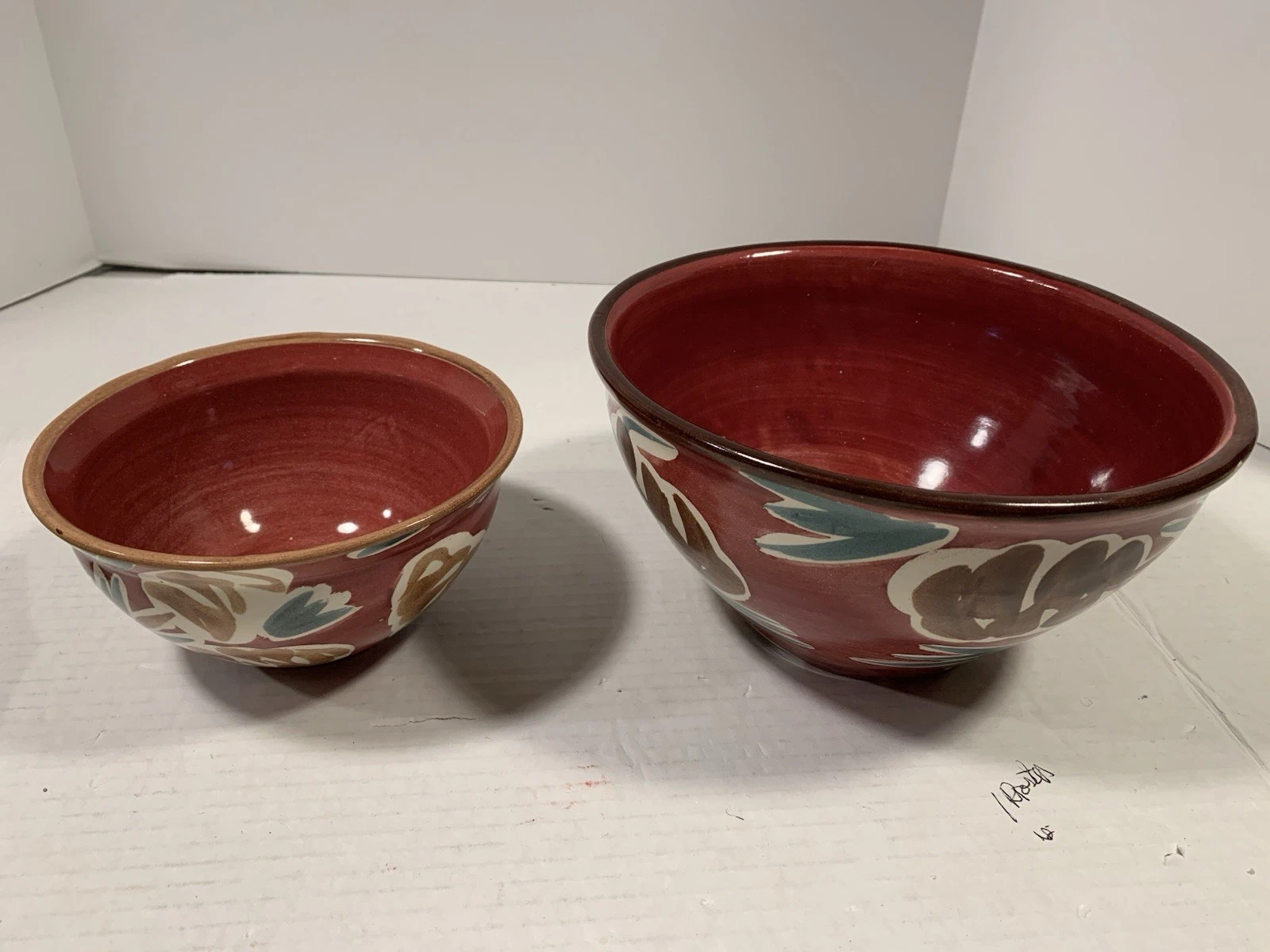 2 Fioriware Pinecone Mixing Bowls Red 6" by 3" and 8" by 4"