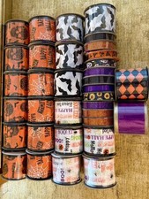 Halloween Wired Ribbon Lot 34 Rolls 102 Yds Metallic Skull Witch Harlequin Craft