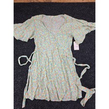 Billabong All For You 2 Floral Wrap Mini Dress Mint Green Womens Small