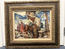 WILLEM VAN DEN BERG (Dutch, 1886-1970) “ Fisherman on Lake Como “ O/B Signed LR