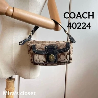 COACH 40224 Legacy Signature Accessory Pouch noir marron cadenas - Photo 1/4