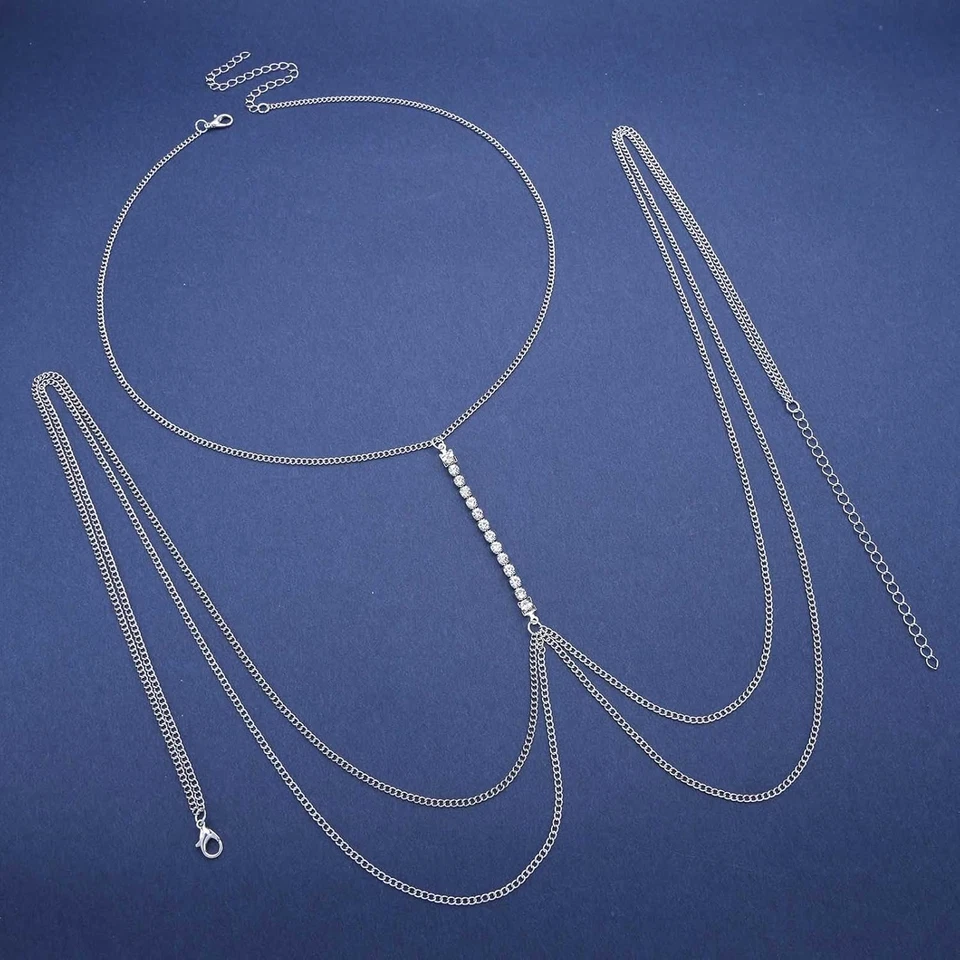 Strass Corpo Catena per Le Donne a Strati Cristallo Corpo Collana Sexy Spiaggia - Immagine 4 di 4