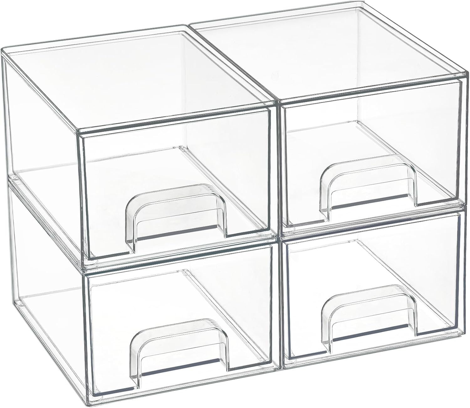 4 Pack Clear Makeup Organiser, Acrylic Small Stackable Storage Drawers, Plastic