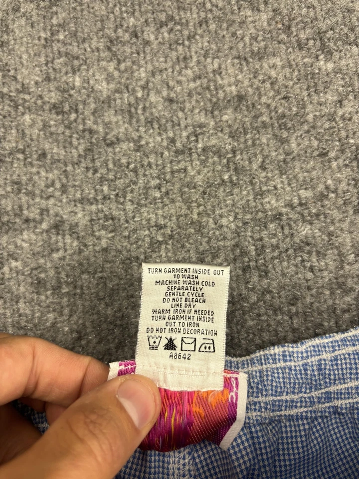 Quacker Factory Pants Womens Medium Blue Gingham Embroidered Daisy Cropped Ankle - Image 3 of 4