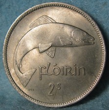 1955 Ireland 1 Florin / 2 Shillings Salmon Fish World Coin Uncirculated #535