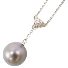 TASAKI K18WG 0.04 Black Pearl Diamond Necklace White gold