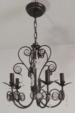 Small Modern Black Hanging Chandelier 5 Bulb Light Clear Crystals
