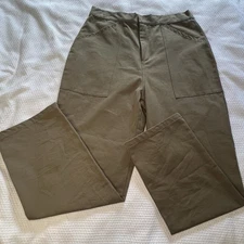 Grade Gather Women High-Waisted Cotton Pants Size Large Khaki Wide Leg