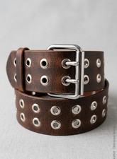 Handmade Double Grommet Leather Belt - Genuine Distressed Leather Waist Belt