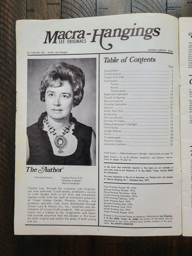 Vtg Lee Originals #707 "Macra-Hangings" by Thelma Lee 16 Macrame Projects ©1975 - Picture 2 of 12