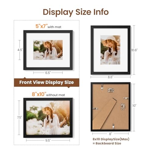 8x10 Picture Frames Set of 3 with Mat PVC frame|8x10 mat to 5x7 3 Pack(Black)