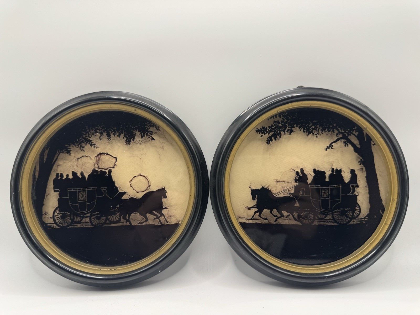 Vintage Pair 1930's C&A Richard's Silhouette Round Framed/Old Mail Coach #319/20