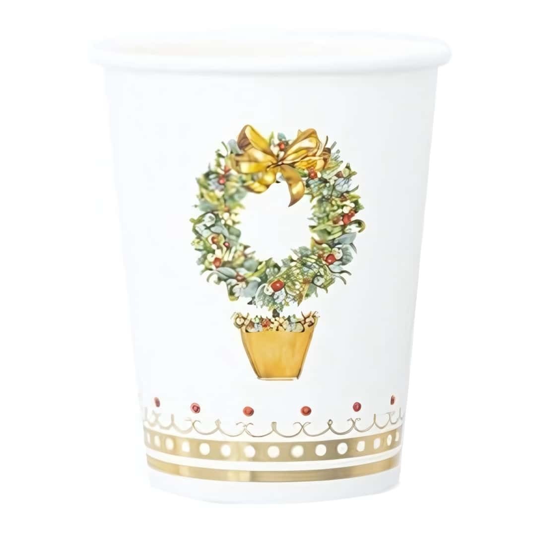 Joyeux Noel Christmas Cups Gold Cardboard 250Cc 8Pcs - Givi - Christmas Parties